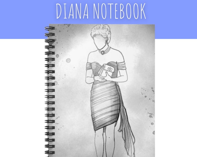 Diana Notebook - Ruled Line Spiral Notebook with Revenge Dress Watercolor Line Drawing