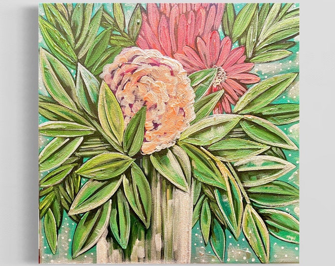 Flowers In Bloom, Acrylic On Canvas, 12" by 12", 1/2" Square Canvas