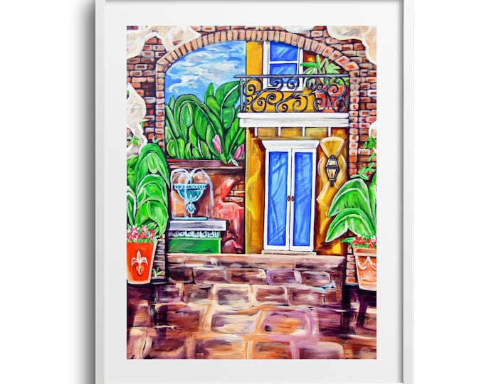 Gallery Courtyard, New Orleans Architecture Fine Art Print, Bright and Vibrant Colors on Matte, Paper, or Canvas, Various Sizes