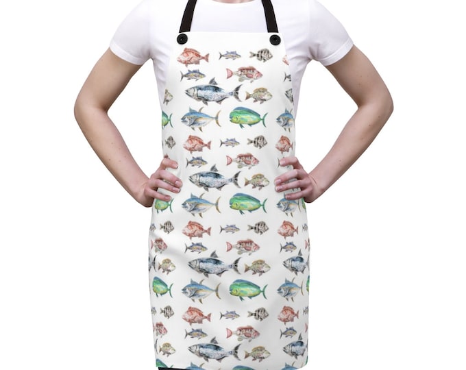 Gulf of Mexico Fish Print Apron | One Size | Mahi Mahi, Tuna, Snapper, Tarpon, Sheepshead and more