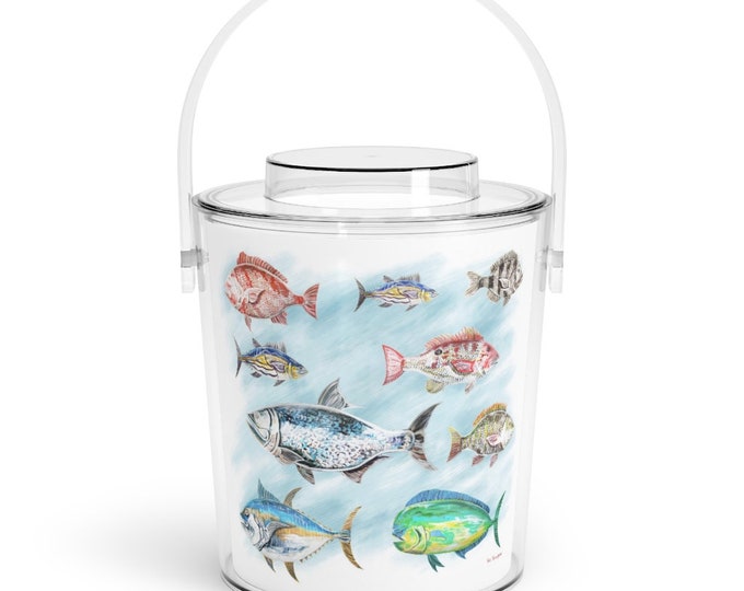 Fish Ice Bucket with Tongs | Mahi Mahi, Snapper, Tuna, Sheepshead, and Other Various Fish
