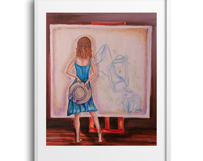 Picture Day - Girl Portrait Fine Art Print on Canvas, Matted Paper, Various Sizes, Blue Fashion Wall Art, Living Room Decor