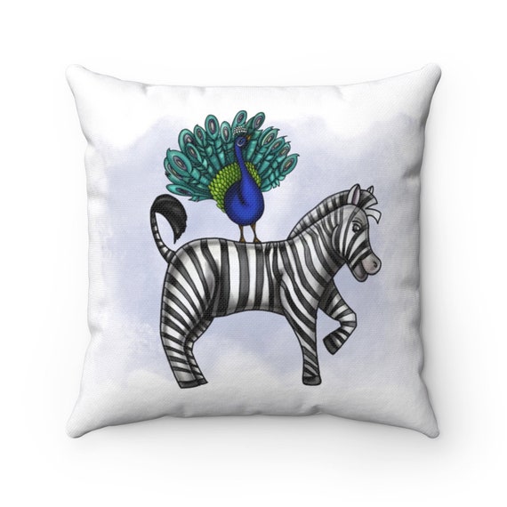 Peacock and Zebra | Spun Polyester Square Pillow | Various Sizes