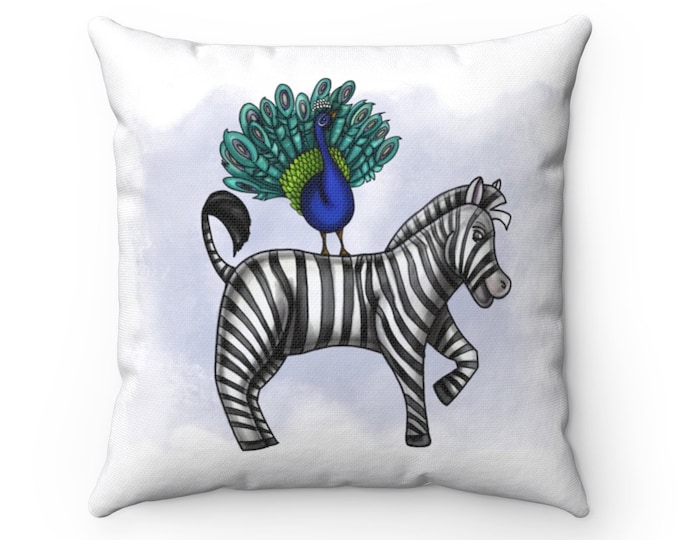 Peacock and Zebra | Spun Polyester Square Pillow | Various Sizes