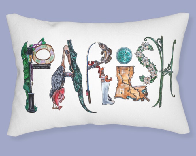 Parish, Lumbar Support Pillow, Louisiana Theme Accent Decor,  20" x 14" Size, Customizable Upon Request