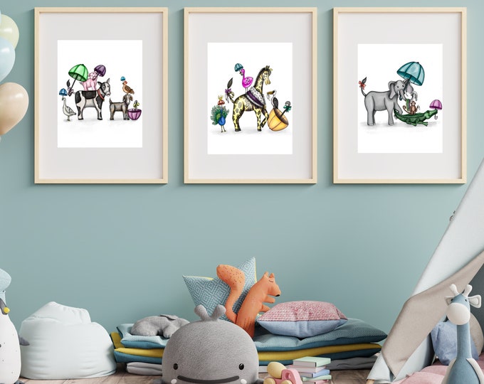 Second Line Watercolor Art Print Bundle, Set of 3, Whimsical Decor for Kids' Playrooms and Nursery, Sizes Vary