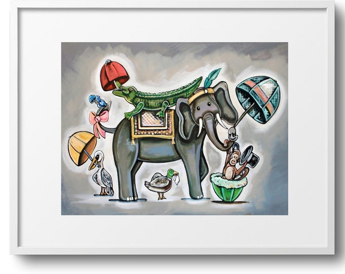 Rain or Shine, Animals with Umbrellas,  Various Sizes, Children's - Nursery Art, Home Decor on Paper, Canvas, or Matted Print