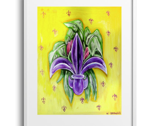 LSU Fleur De Lis, Fine Art Print on Paper, Canvas, or Matted Print, Various Sizes