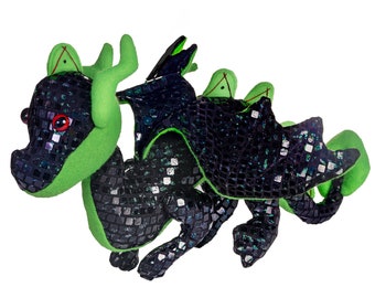 Green Sparkle Shoulder Dragon Plushie with Posable Wings Collector's item Hand made in UK OOAK special gift Cos Play Home Fantasy Woodland