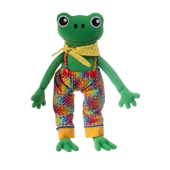 Frog Plush Toy in Dungarees Grady the Gardener Made in Softest