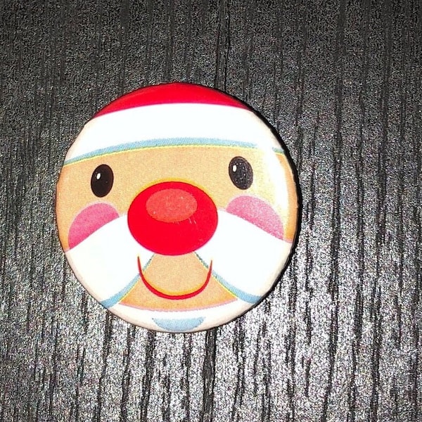 Santa Pin Back Buttons, zipper pull, magnet 1.25 inch