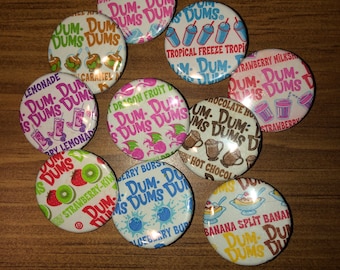 Dum Dums Sucker/ Lolli Pop Pin Back Buttons, zipper pull, magnet 1.25 inch limited edition flavors