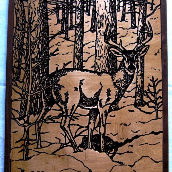 Handmade Wood Deeply Carved Deer / Wall  Art Hanging