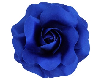 Women's Rose_ Hair Flower Clip and Brooch Pin _ 3.75 inches (9.5 cm)_ Royal Blue