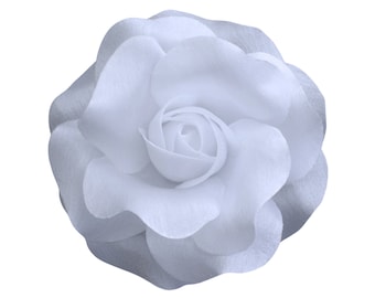 Women’s White Rose Hair Flower Clip and Brooch Pin, 3.75 Inch Handmade Fabric Rose