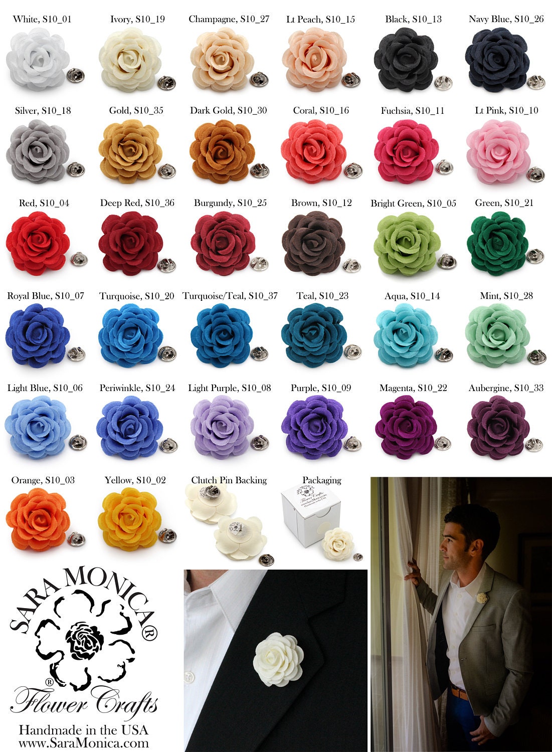 Men's Lapel Flower_Satin Rose (Clutch Pin) - 1.75 inches (4.5 cm)
