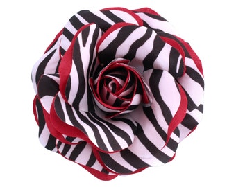 Women's Zebra Rose hair flower clip and brooch pin