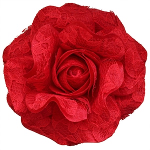 Women&#39;s Red Lace Rose _ Hair Clip and Brooch Pin _3.75 inches (9.5 cm)