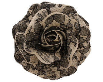 Women's Black Lace Rose _ Hair Clip and Brooch Pin _3.75 inches (9.5 cm)_ Champagne
