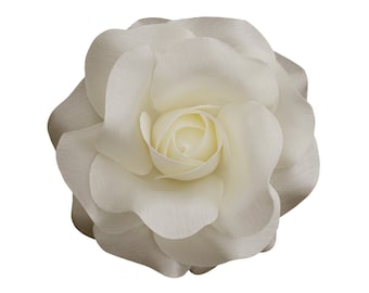 Women's Rose_ Hair Flower Clip and Brooch Pin _3.75 inches (9.5 cm)_  Ivory
