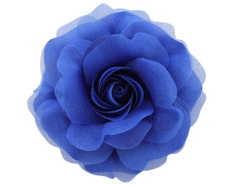 Women's Royal Blue Snow Rose _ Hair Clip and Brooch Pin _3.75 inches (9.5 cm)