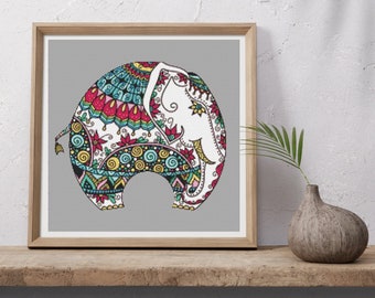 Mandala Elephant Cross Stitch Pattern - Téléchargement instantané du PDF