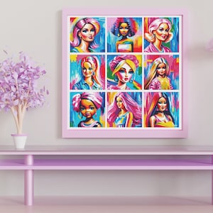 Pop Art Girls Cross Stitch - Barbie Pink - PDF Download