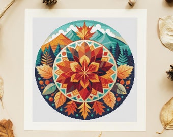 Autumn Maple Leaf Mandala Cross Stitch Pattern - PDF Download