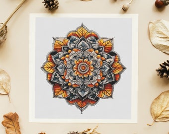 Autumn Leaves Mandala Cross Stitch Pattern - PDF Download