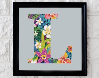 Letter L Tropical Alphabet - Cross Stitch Pattern - Instant PDF Download