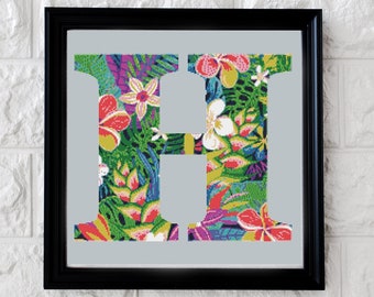 Letter H Tropical Alphabet - Cross Stitch Pattern - Instant PDF Download