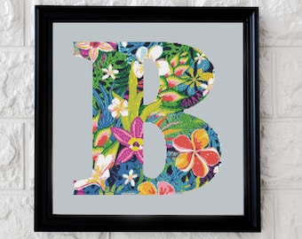 Letter B Tropical Alphabet - Cross Stitch Pattern - Instant PDF Download