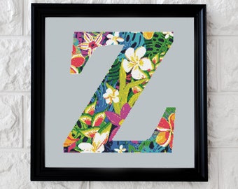 Letter Z Tropical Alphabet - Cross Stitch Pattern - Instant PDF Download