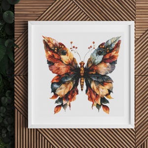 Autumn Leaves Butterfly Cross Stitch Pattern - PDF Download