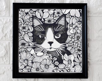 Nouveau Black and White Cat Cross Stitch Pattern - Instant PDF download