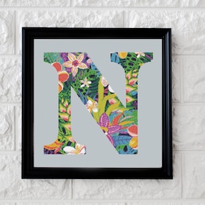 Letter N Tropical Alphabet - Cross Stitch Pattern - Instant PDF Download