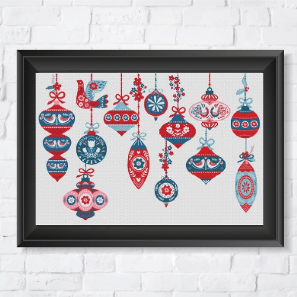 Scandinavian Christmas Baubles Cross Stitch Pattern - Instant PDF download