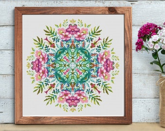 Forest Flowers Mandala Cross Stitch Pattern - Instant PDF download