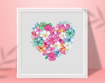 Tropical Heart Cross Stitch Pattern - Instant PDF Download