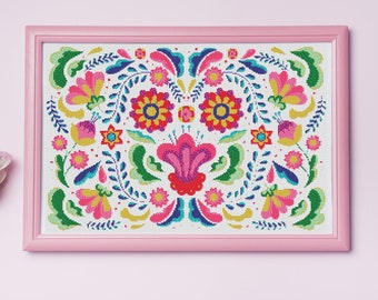 Otomi Goat and Flower Cross Stitch Pattern