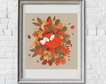 Sleeping Autumn Fox Cross Stitch