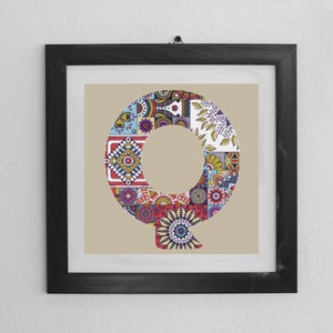 Mandala Letter Q Cross Stitch Pattern