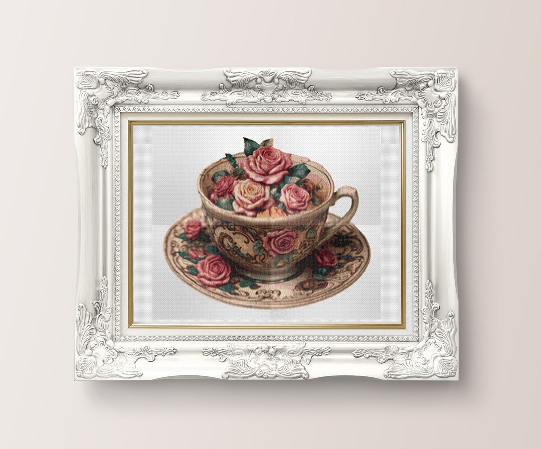 Vintage Tea Cup Cross Stitch Pattern - PDF Download - Etsy