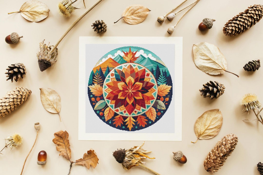 Autumn Maple Leaf Mandala Cross Stitch Pattern - PDF Download - Etsy