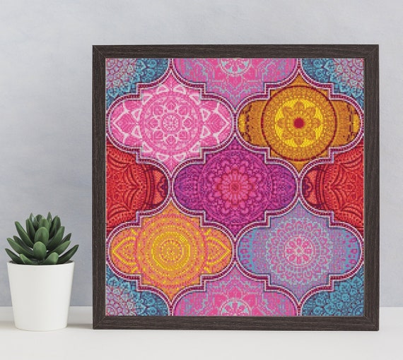 Persian Mandala Tiles Cross Stitch - Instant PDF Download