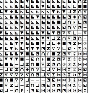 May include: A black and white grid with various geometric shapes, including triangles, squares, and circles. The grid is labeled "Counting the stars" and has numbers 60 and 50 at the top.