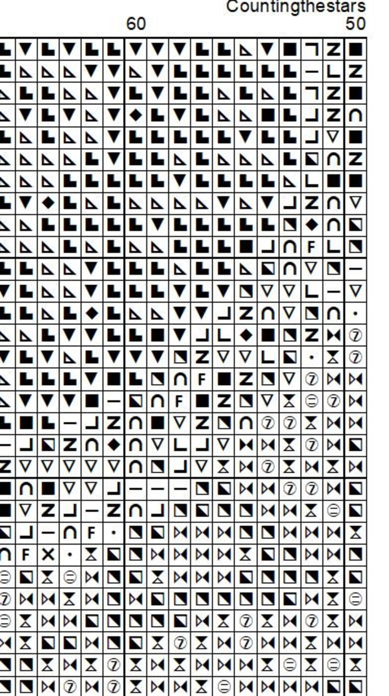 May include: A black and white grid with various geometric shapes, including triangles, squares, and circles. The grid is labeled "Counting the stars" and has numbers 60 and 50 at the top.