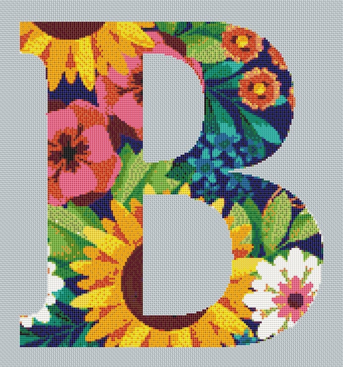 Floral Carpet Alphabet Letter B Cross Stitch Pattern - PDF Download - Etsy