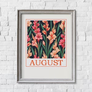 August Flower Cross Stitch Pattern - PDF Download
