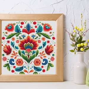 Folk Flowers Cross Stitch Pattern - Instant PDF download